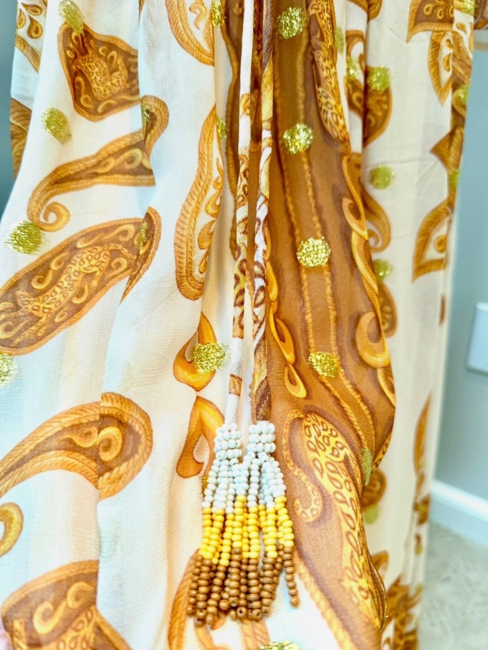 NWT Farm Rio x Anthropologie Jacquard Metallic Gold Maxi Dress M - Picture 6 of 13